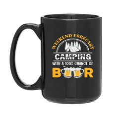 Weekend Forecast, Camping with 100% Beer 15oz Coffee Mug