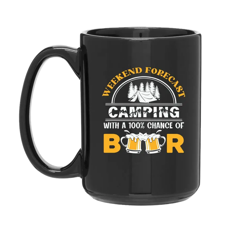 Weekend Forecast, Camping with 100% Beer 15oz Coffee Mug